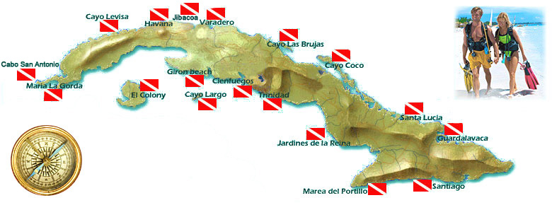 Scuba diving Cuba map